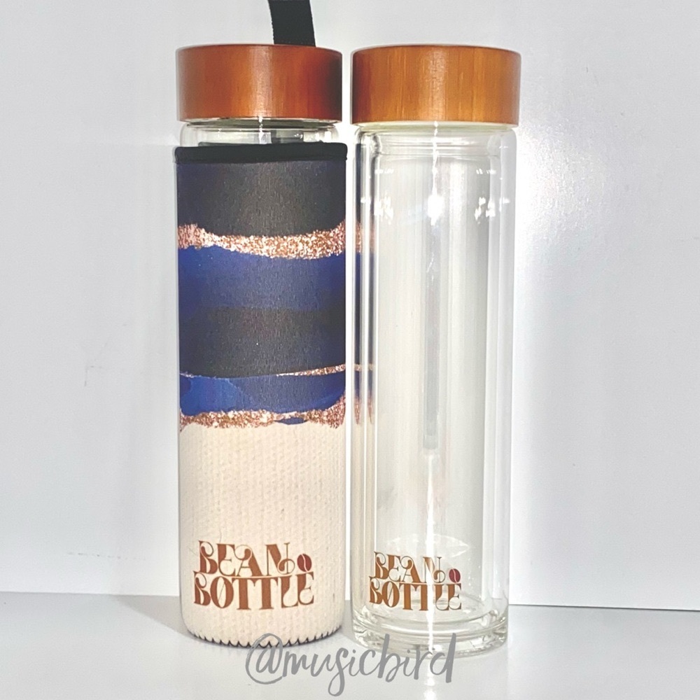 Bean Bottle Double Wall Insulated +
Blue Marbled Neoprene Water Coffee Bottle